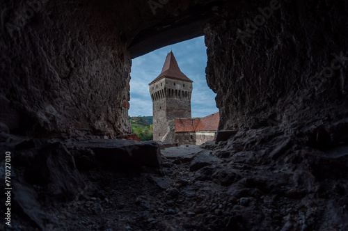 Fisheye view of the castle through an arrowslit photo