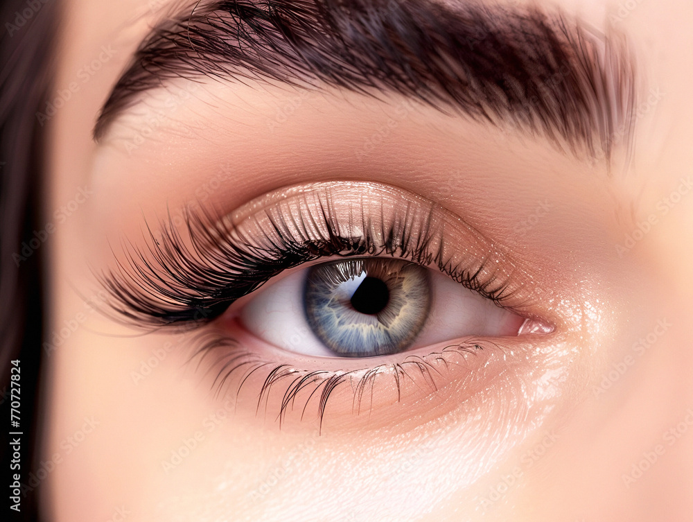 Obraz premium A close-up image of a female eye with extended eyelashes