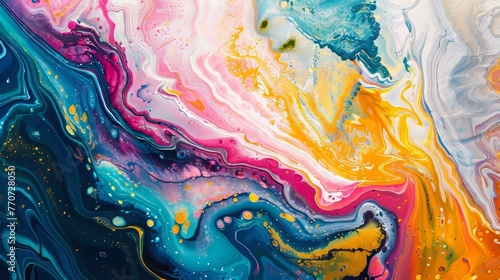 Abstract acrylic liquid pouring painting art, multicolor, 16:9