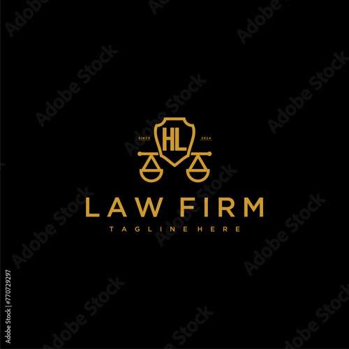 HL initial monogram for lawfirm logo with scales shield image