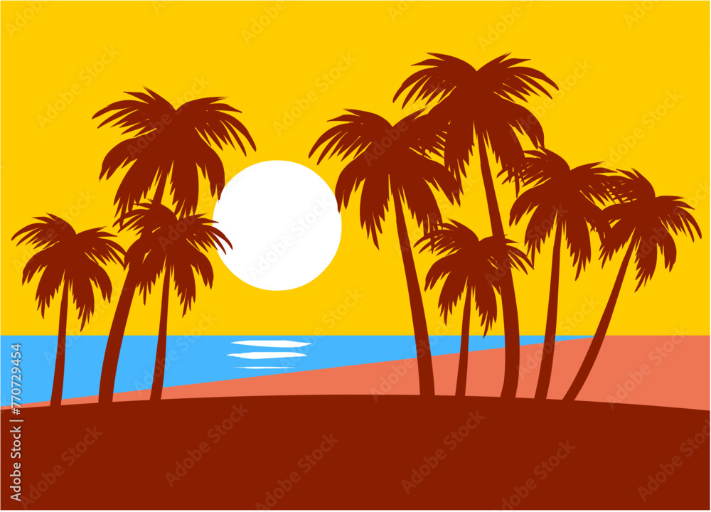 Sun Trees Beach vector graphic