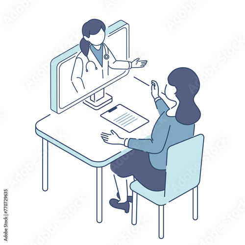 isometric illustration of online medical treatment