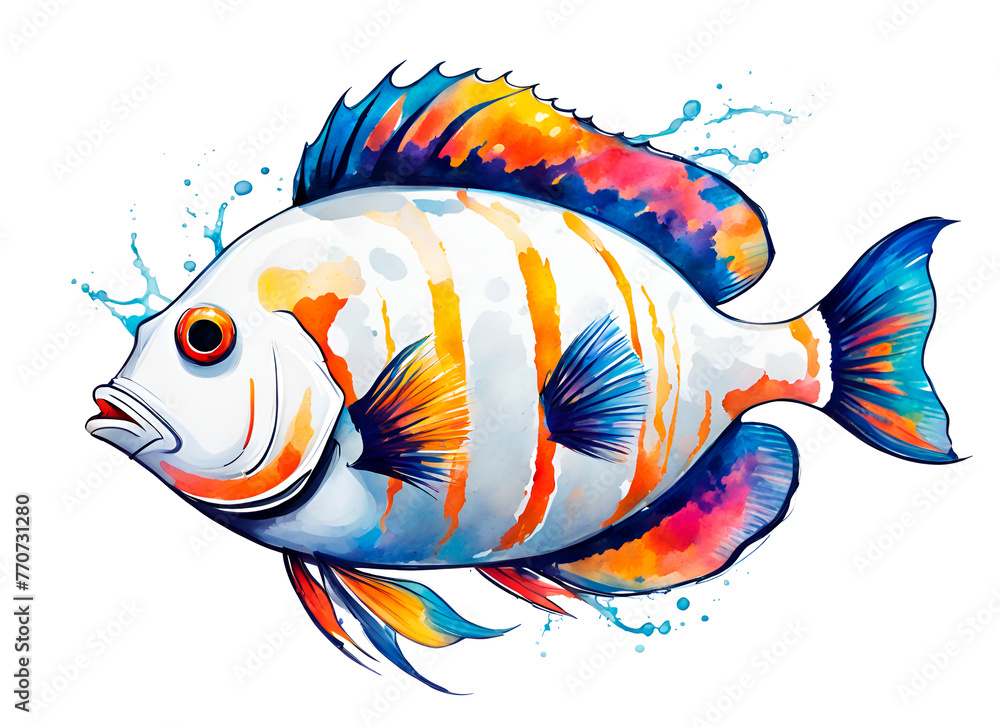 Fototapeta premium Illustrator painting of colorful tropical fish in the sea