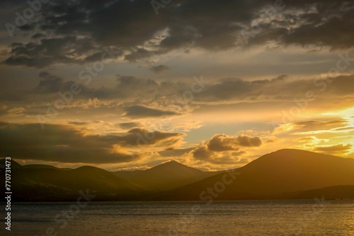 Mesmerizing view of the sunset sky over the Loch Lomond in Scotland