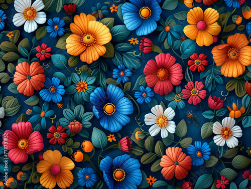 Seamless pattern beautiful floral pattern with blue flowers in the background. 