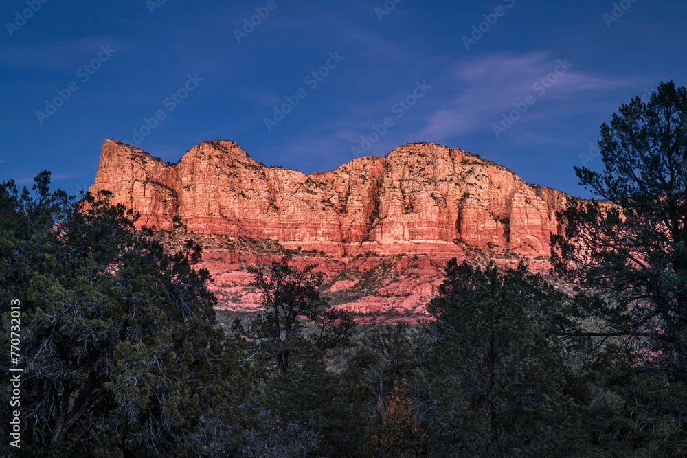 Scenic view of red-colored sandstone cliffs in Sedona, Arizona, USA.