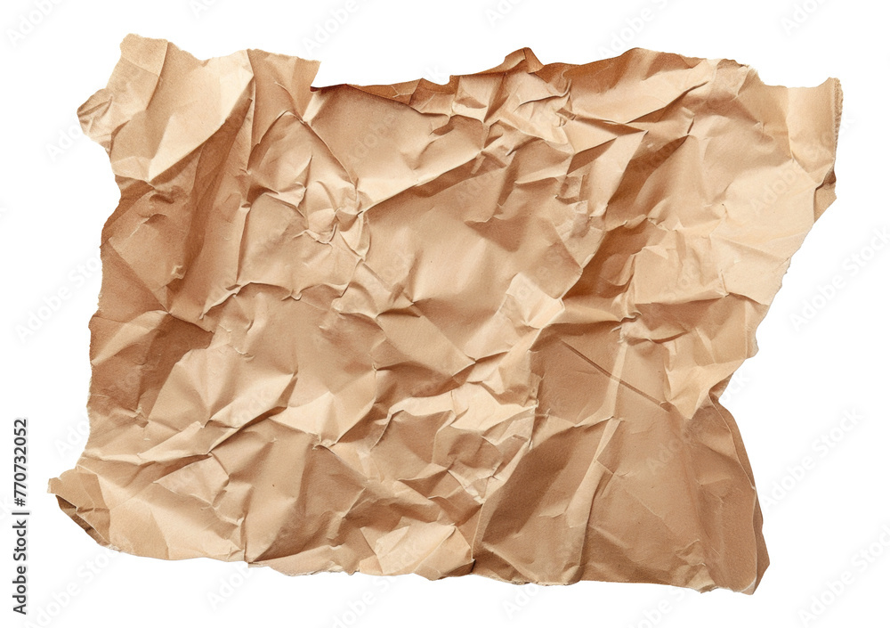 Texture of crumpled brown paper png on transparent background