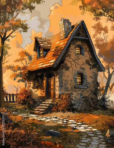 Cute Autumn Children's Fairytale Cottage Background