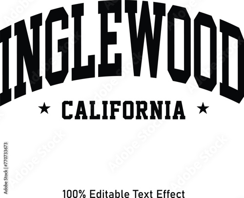 Inglewood text effect vector. Editable college t-shirt design printable text effect vector photo