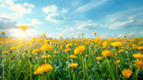 dandelions on a meadow background panorama