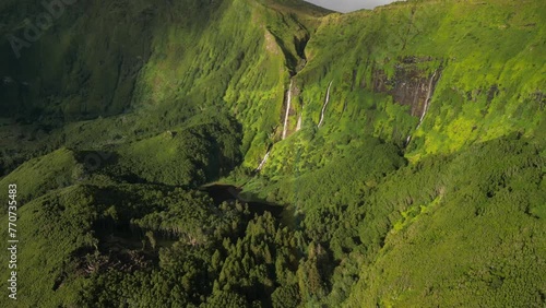 Azores landscape in Flores island. Waterfalls in Pozo da Alagoinha. Portugal  photo