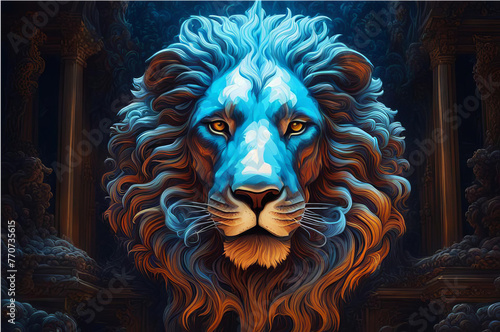 Cosmic neon lion. AI