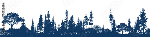 Silhouette of a forest, seamless border, isolated on white background