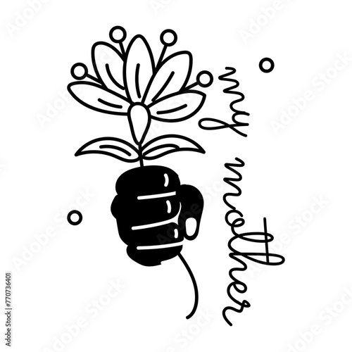Giving flower with my mother typography, glyph sticker 
