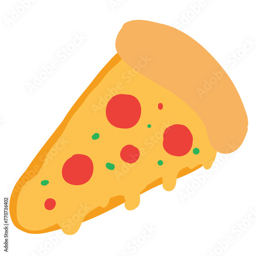 Hand drawn pizza slice vector image, flat design style illustration