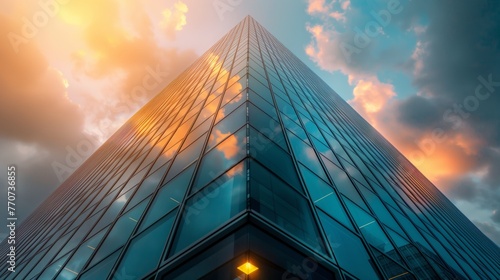 Low-angle view of skyscrapers.