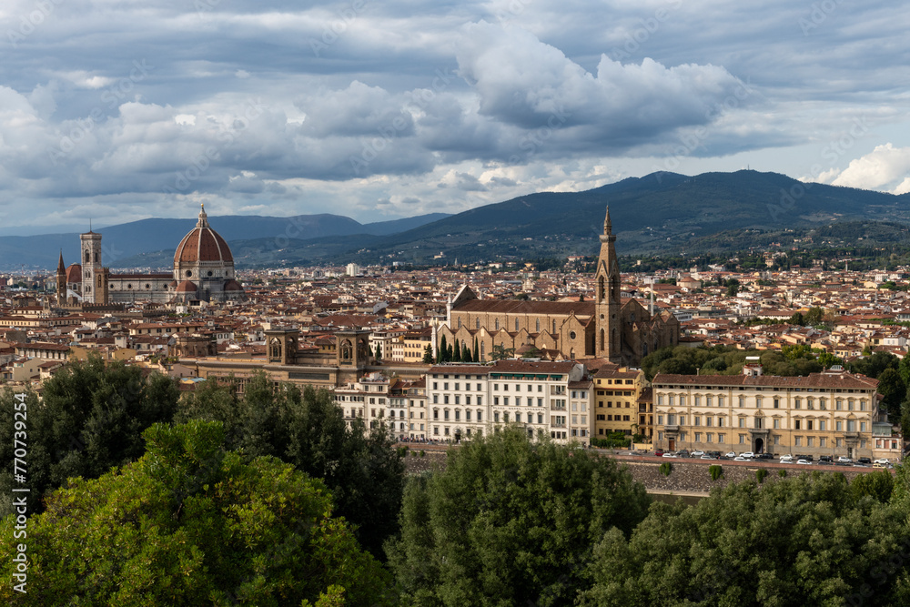 The Duomo Cathedral and the skyline of Florence, Italy, viewed from the Michelangelo overlook.	