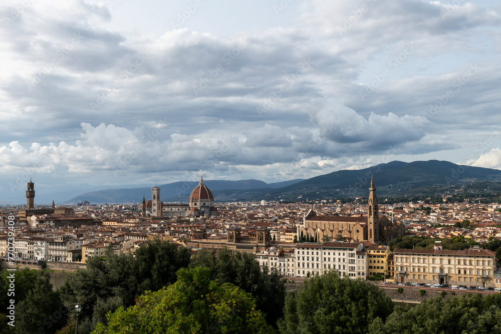 The Duomo Cathedral and the skyline of Florence, Italy, viewed from the Michelangelo overlook. 