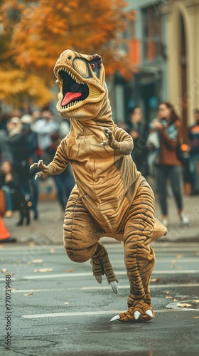 Dinosaur Costume Rampage Urban Street Setting