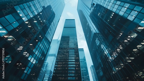 Low-angle view of skyscrapers.