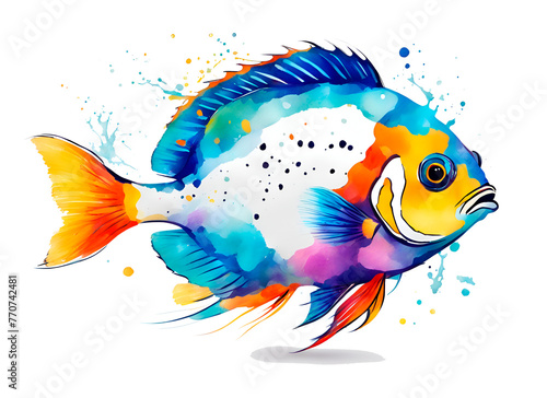 Illustrator painting of colorful tropical fish in the sea