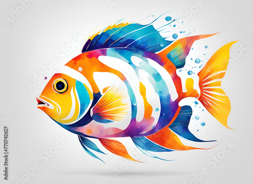 Illustrator painting of colorful tropical fish in the sea