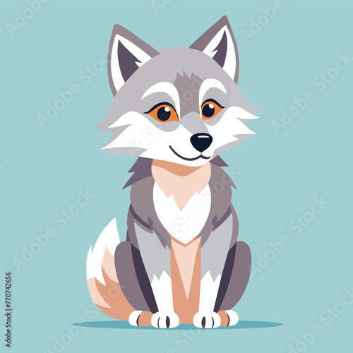 Cute grey wolf cartoon flat style vector illustration