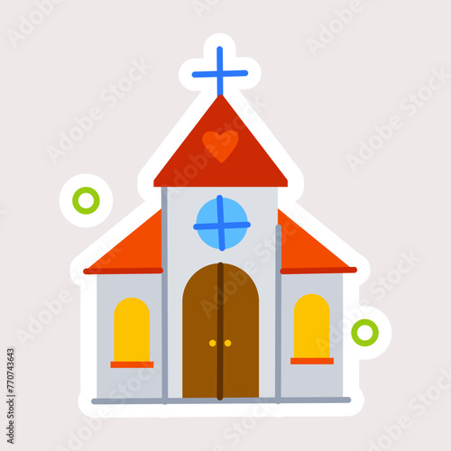 Beautifully designed flat sticker of church 