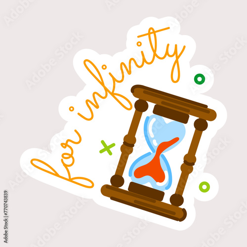 Sand watch with typography, flat sticker 