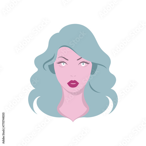 A lady or woman portrait  beautiful. Lady s beauty things for girls  illustration a white background. Pinkcore.