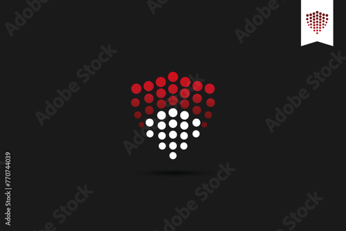 Shield with red and white dots logo design