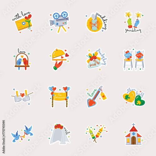 Set of Marriage Ceremony Flat Stickers 

