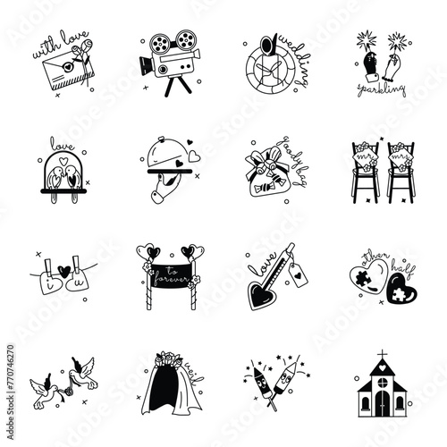 Set of Marriage Ceremony Glyph Stickers 


