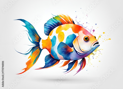 Illustrator painting of colorful tropical fish in the sea