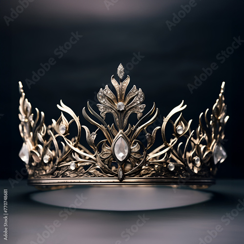 Crown, wedding tiara, diadem isolated on black background