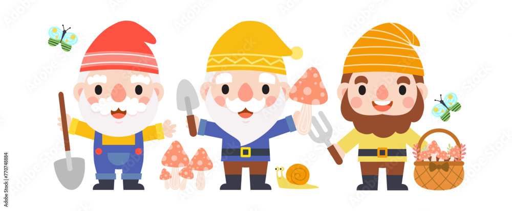 Garden Gnome and Woman cartoon, Gardening and Spring, Garden tools and decor collection Garden Gnome and Woman cartoon, Gardening and Spring, Garden tools and decor collection