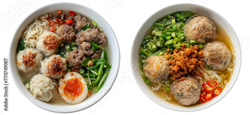 Collection of bakso on bowl top view transparent background