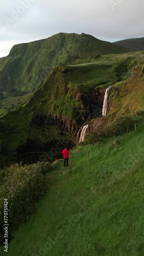 Azores landscape in Flores island. Waterfalls in Pozo da Alagoinha. Portugal  photo