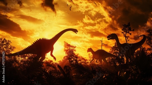 Dinosaurs in prehistorical jungle. © rabbit75_fot