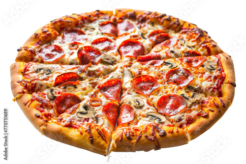 Classic pepperoni pizza with cheese and toppings png on transparent background