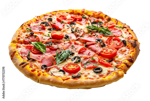 Ham and vegetable pizza png on transparent background
