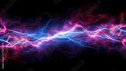 Electric lightning bolts, vibrant energy, on a black backdrop