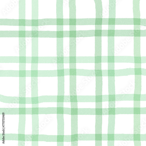 Green Plaid Gingham Check Hand Drawn Background Overlay