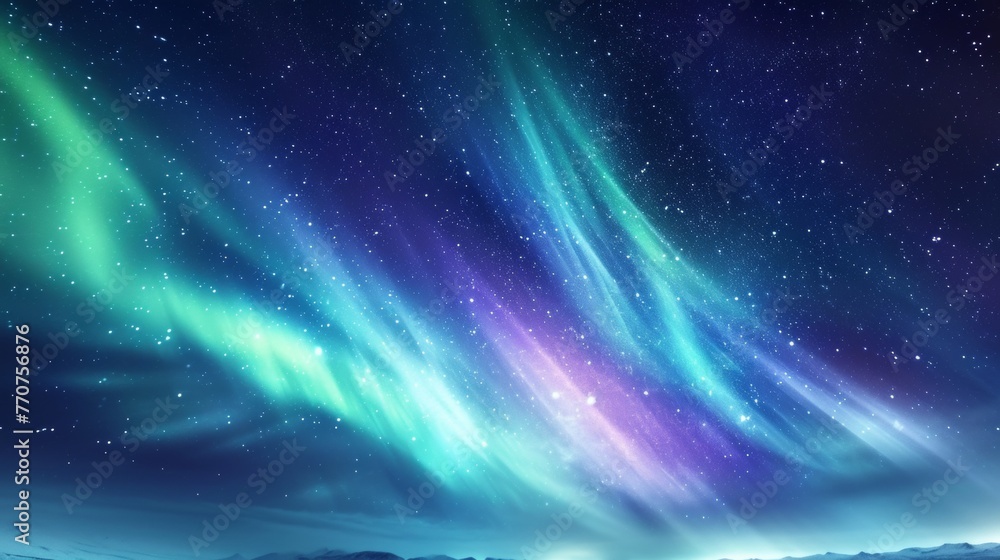 Beautiful abstract aurora northern lights in night sky.