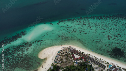 Koh Lipe Thailand drone shot north beach with green blue ocean coral reef 