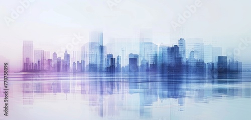 digital art  city skyline  multiple exposure  gradient background  white space in the middle of picture Generative AI