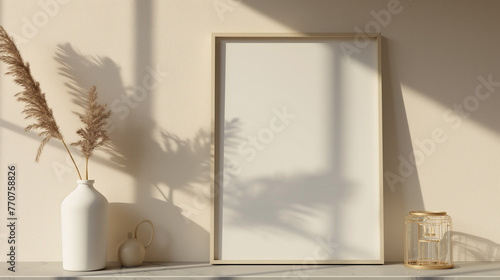 moldura de quadro em branco em uma sala decorada com boa iluminação - mockup © Vitor