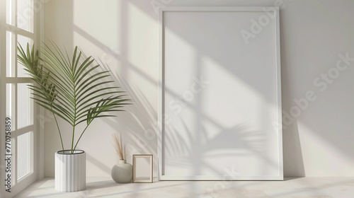 moldura de quadro em branco em uma sala decorada com boa iluminação - mockup photo