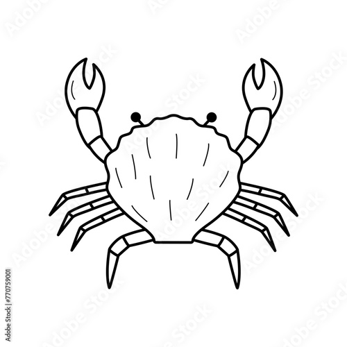 Crab doodle style icon. Vector illustration of river and marine life. Isolated on white delicacies seafood.