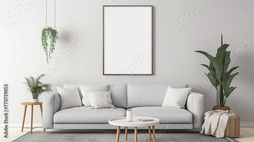 moldura de quadro em branco em uma sala decorada com boa iluminação - mockup